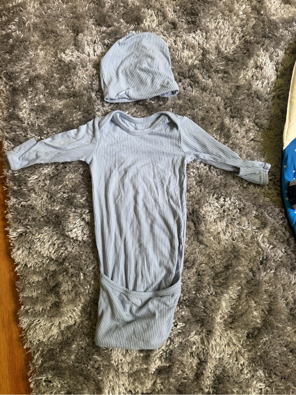 Little Sleepies Light Blue Ribbed Sleep Gown with Hat